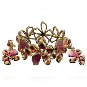 Anne Klein Gold and Pink Floral Jewelry Set NEW